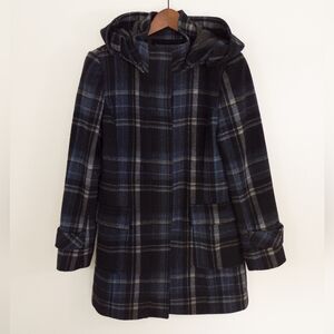 Lyse Spendard Wool Blend Hooded Plaid Coat Size Small